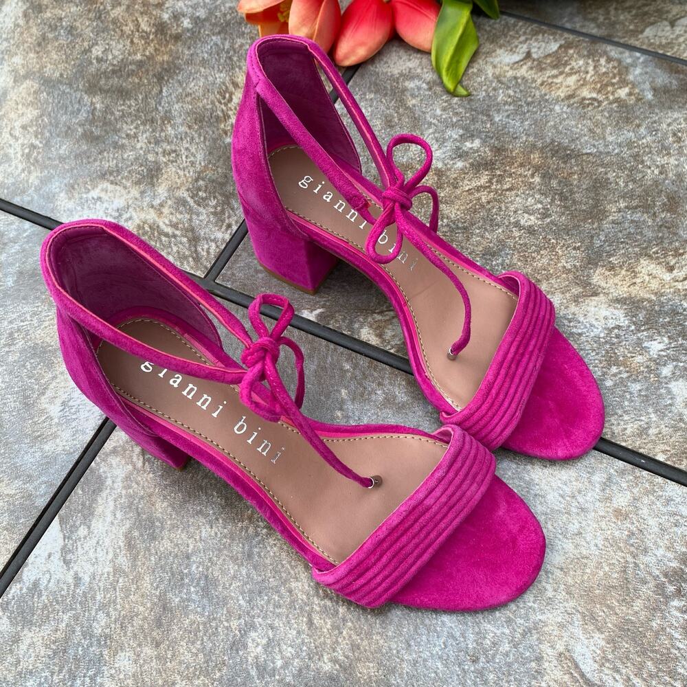 Gianni Bini Rhiaann Ankle Tie Block Heel Dress Sandals Size 6.5 Bright - Picture 10 of 11